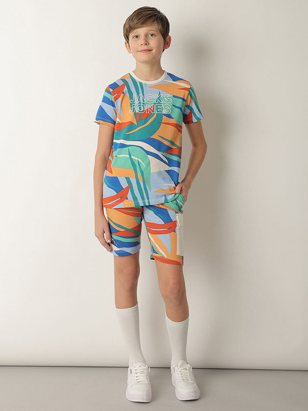 Boys Blue Tropical Print Co-ord Set T-shirt