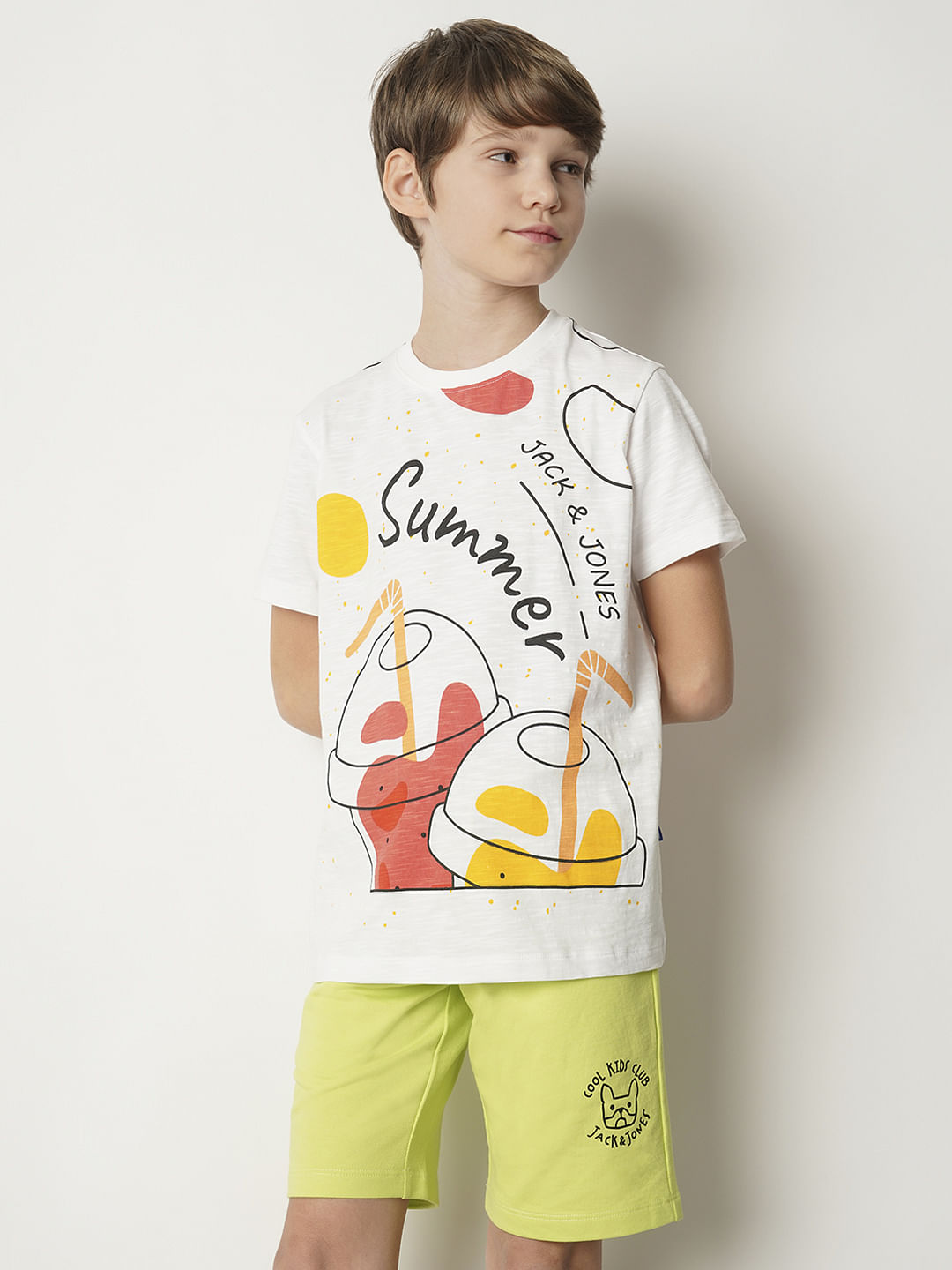 Boys White Graphic Print T-shirt