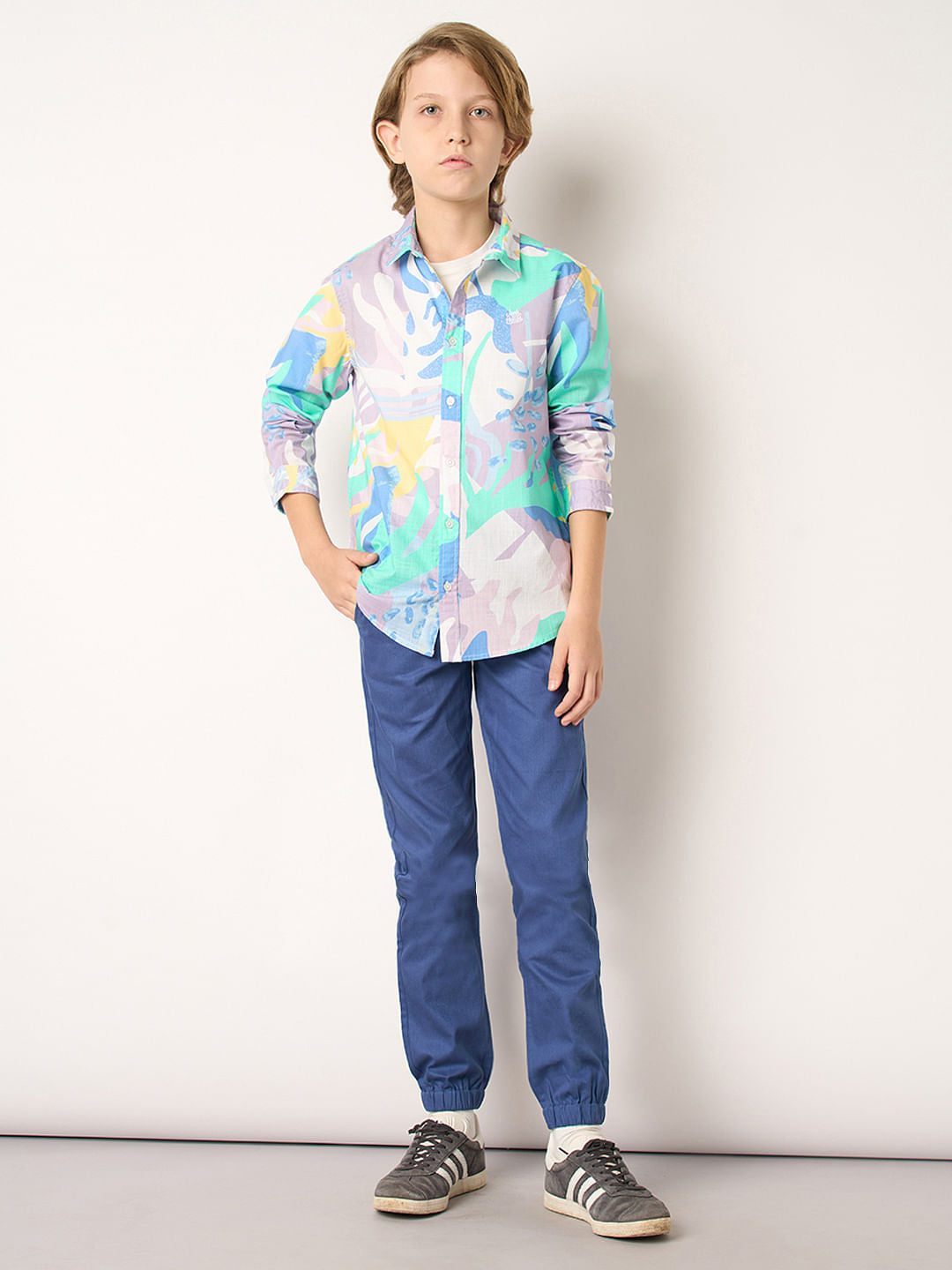 Boys Purple Printed Full Sleeves Shirt
