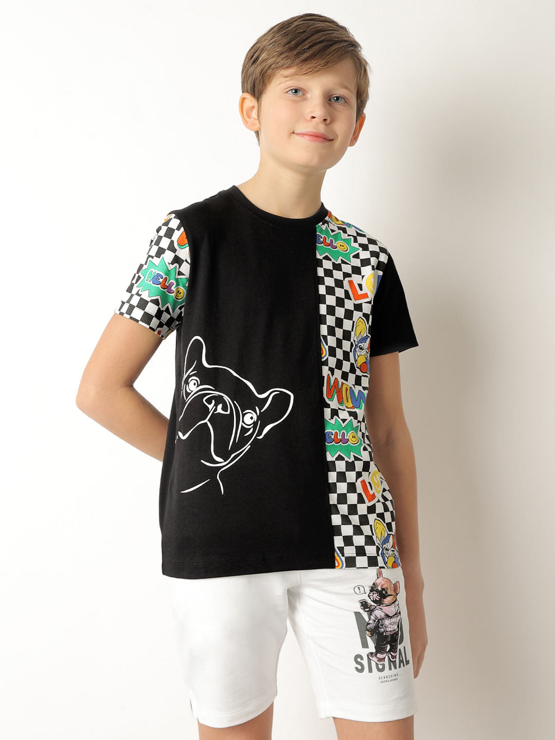 Boys Black Cut & Sew Printed T-shirt