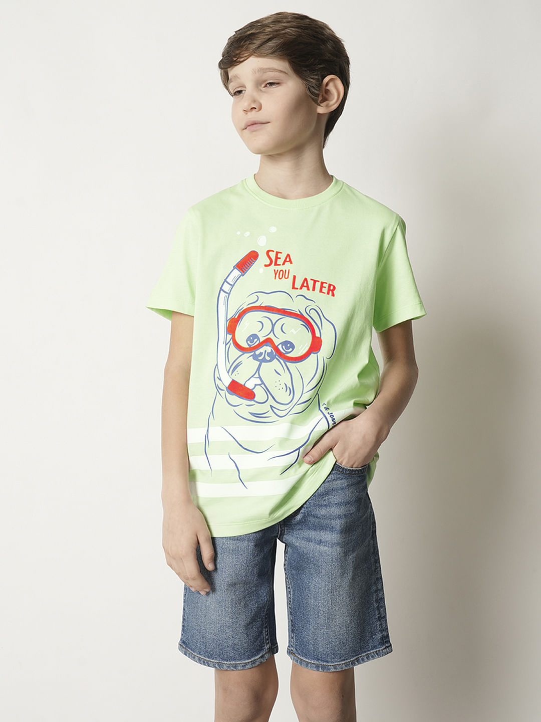 Boys Green Graphic Print T-shirt
