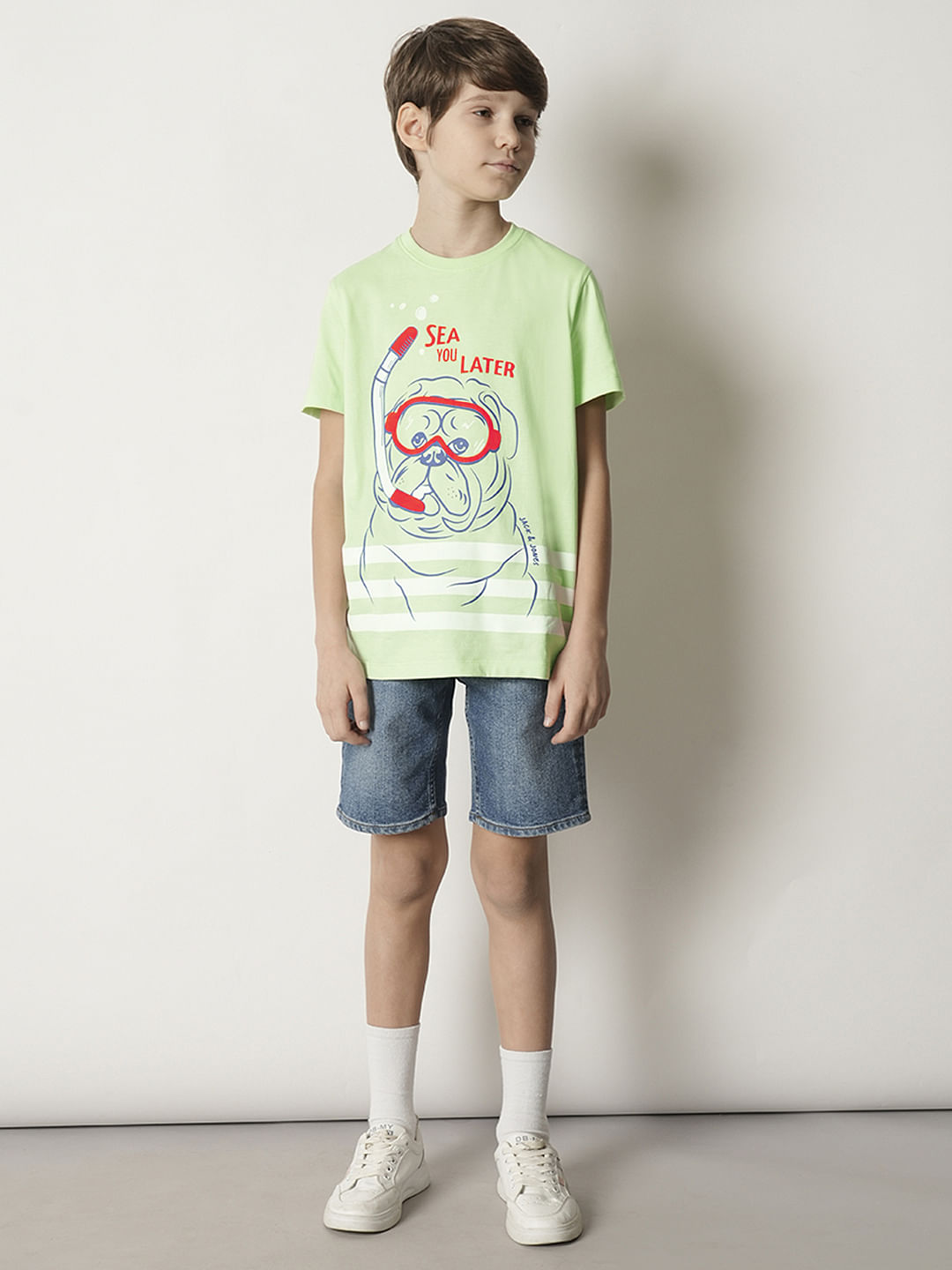 Boys Green Graphic Print T-shirt