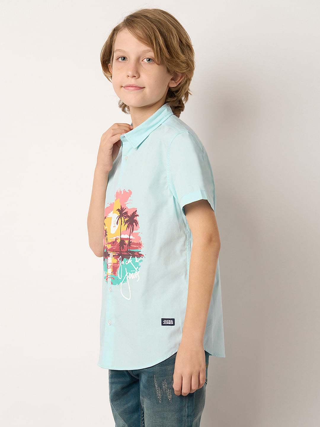 Boys Blue Graphic Print Shirt