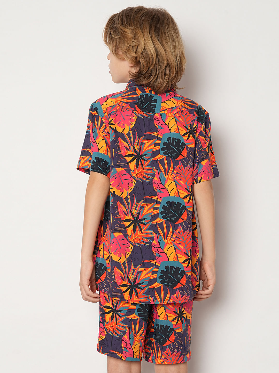Boys Purple Tropical Print Co-ord Set Shirt