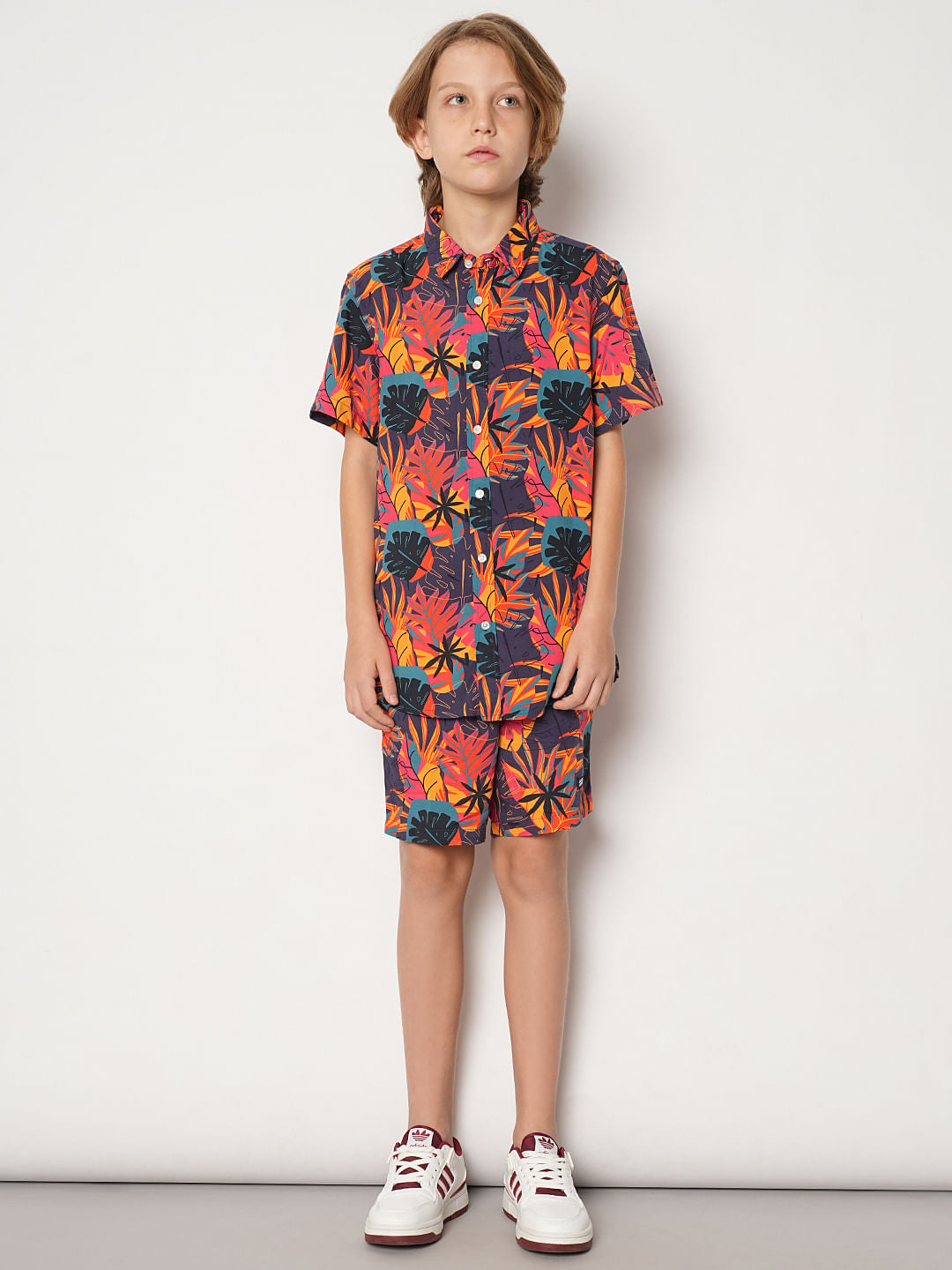Boys Purple Tropical Print Co-ord Set Shirt