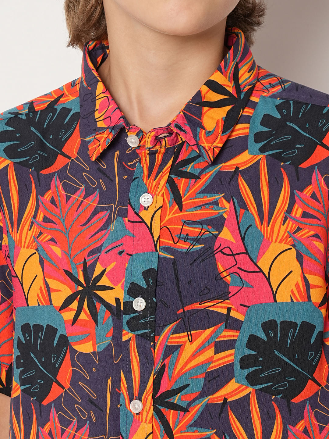 Boys Purple Tropical Print Co-ord Set Shirt