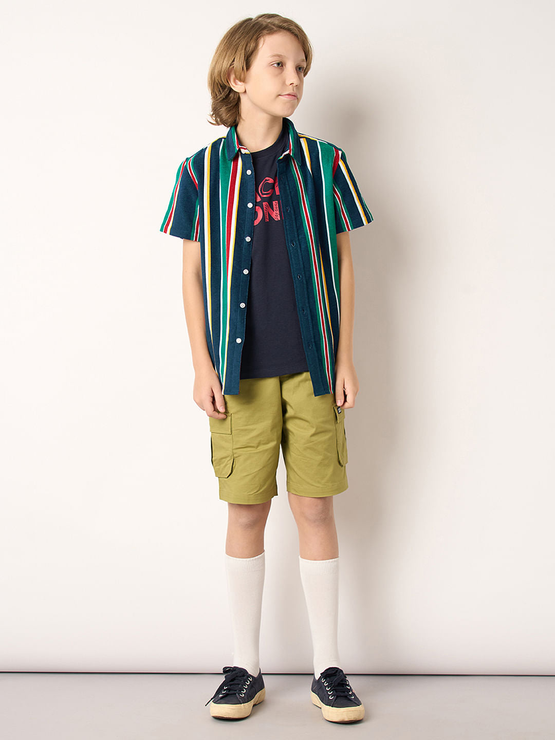 Boys Green Striped Shirt