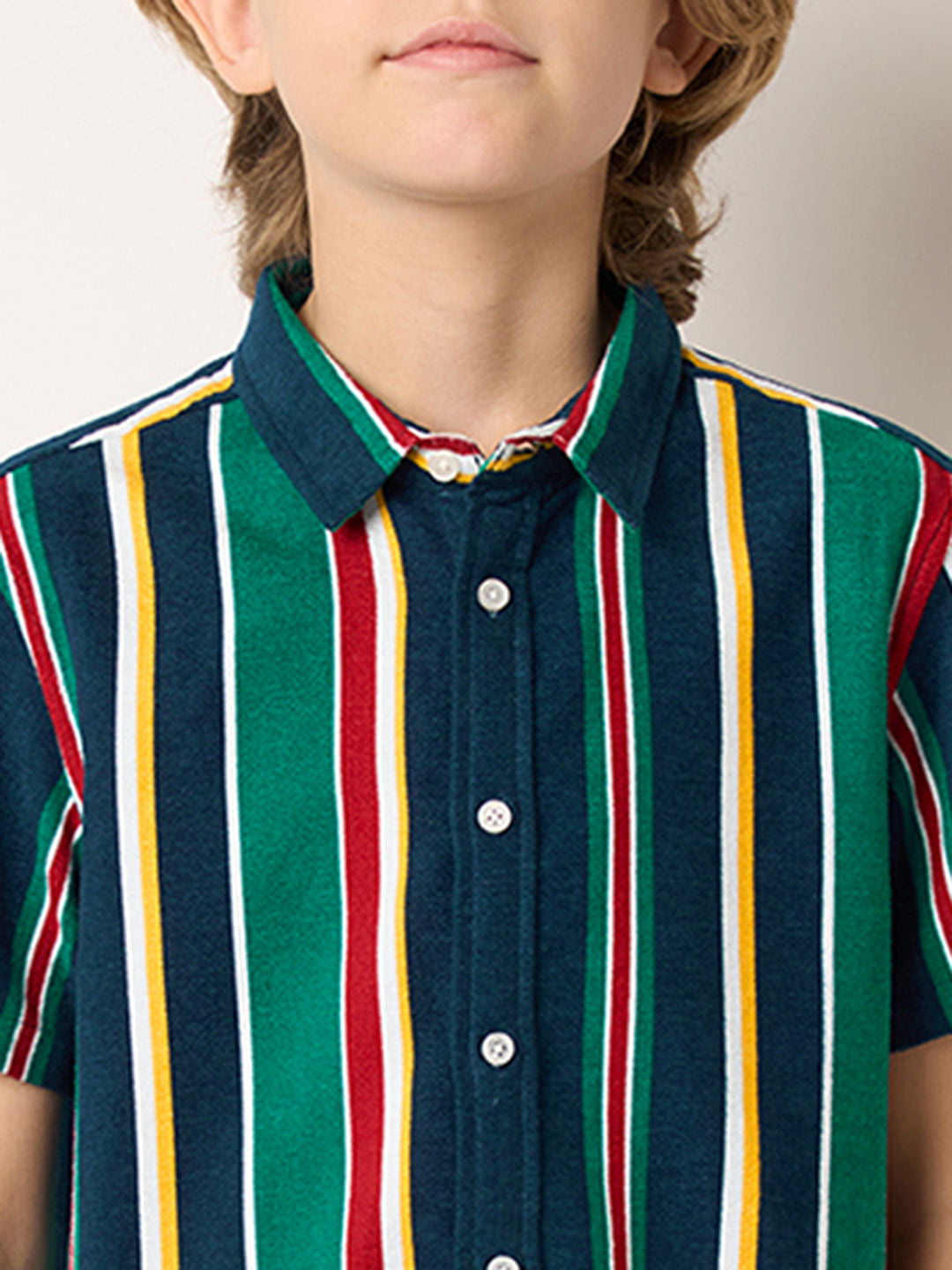 Boys Green Striped Shirt