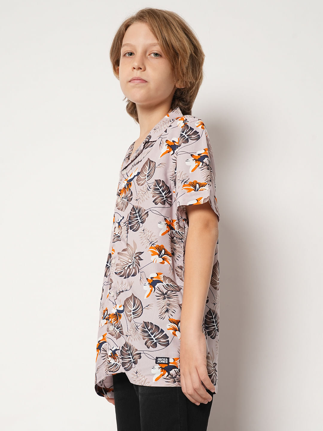 Boys Purple Tropical Print Shirt