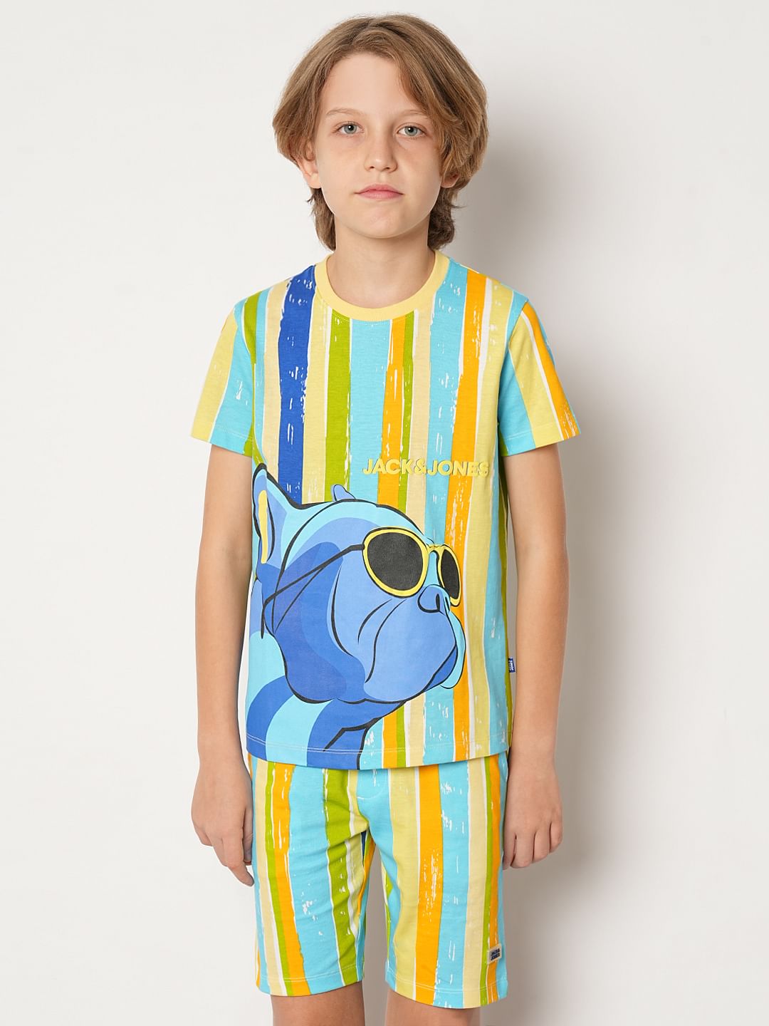 Boys Yellow Striped Knit Co-ord Set T-shirt