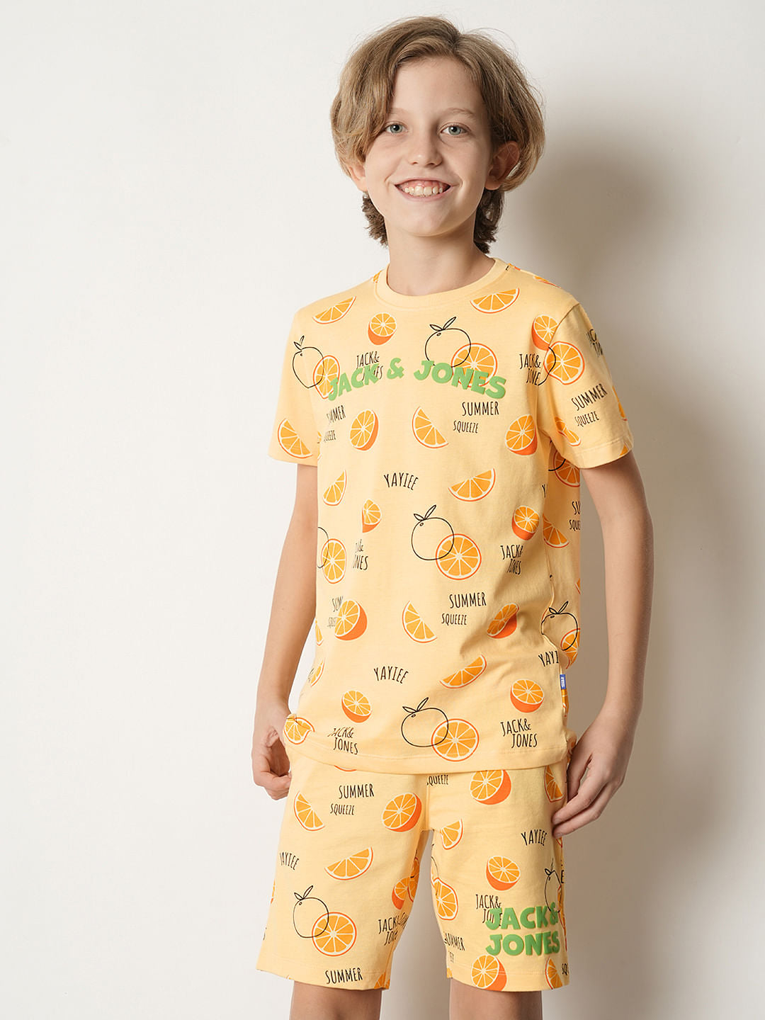 Boys Orange Fruits Print Co-ord Set T-shirt