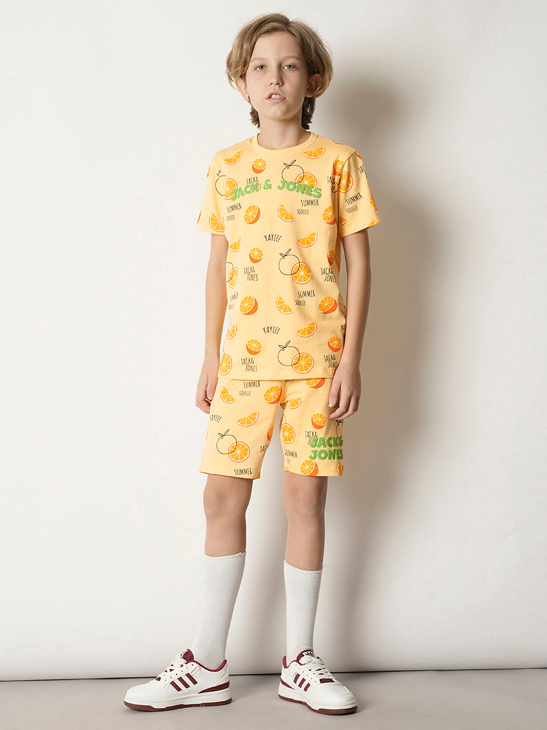 Boys Orange Fruits Print Co-ord Set T-shirt
