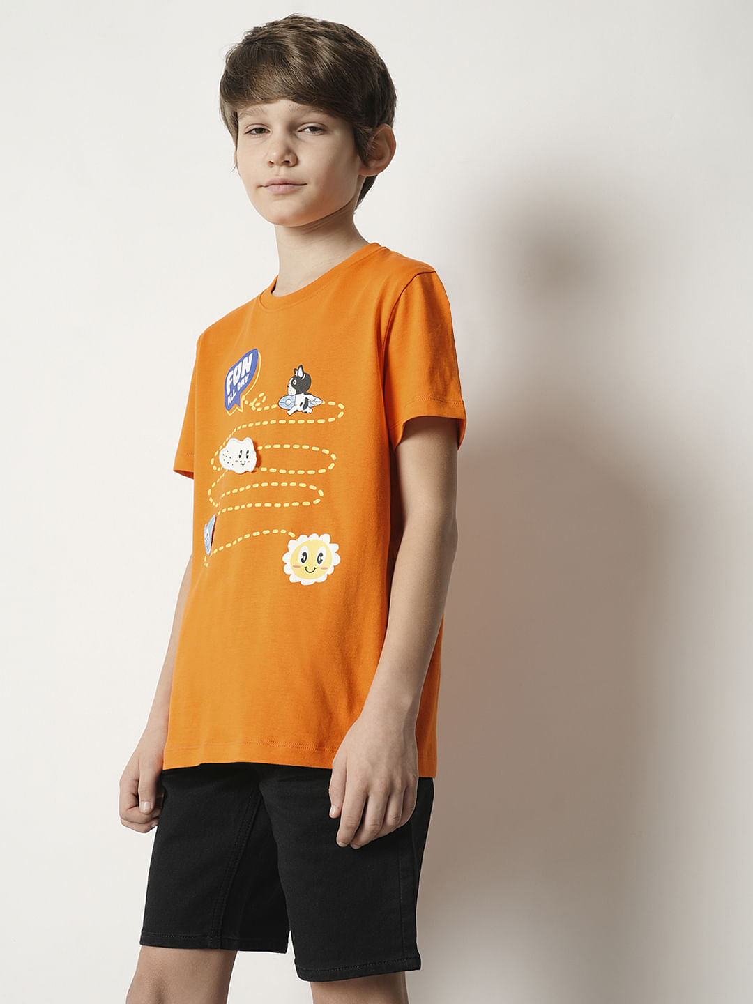 Boys Orange Motif Print T-shirt