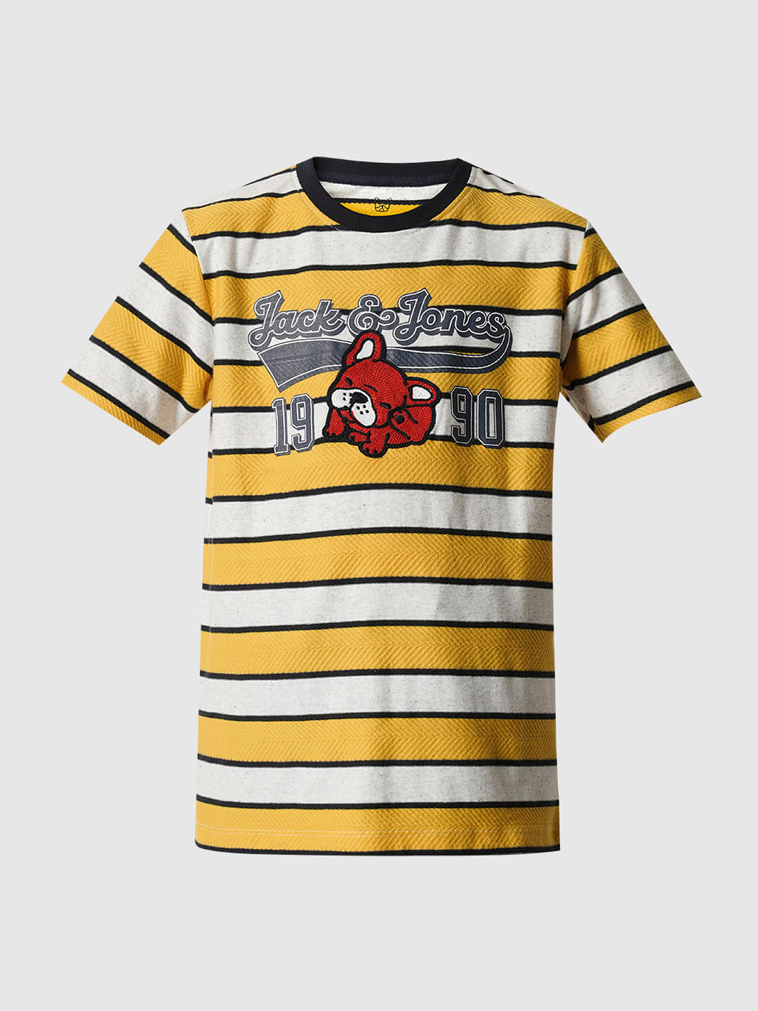 Boys Yellow Striped Crew Neck T-shirt