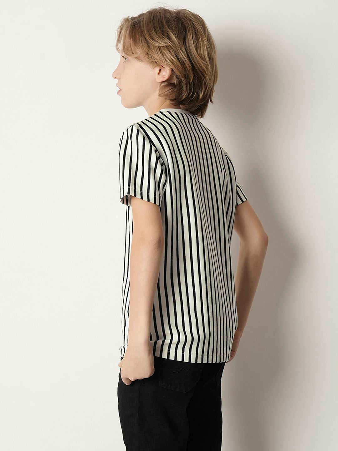 Boys Black & White Striped T-shirt