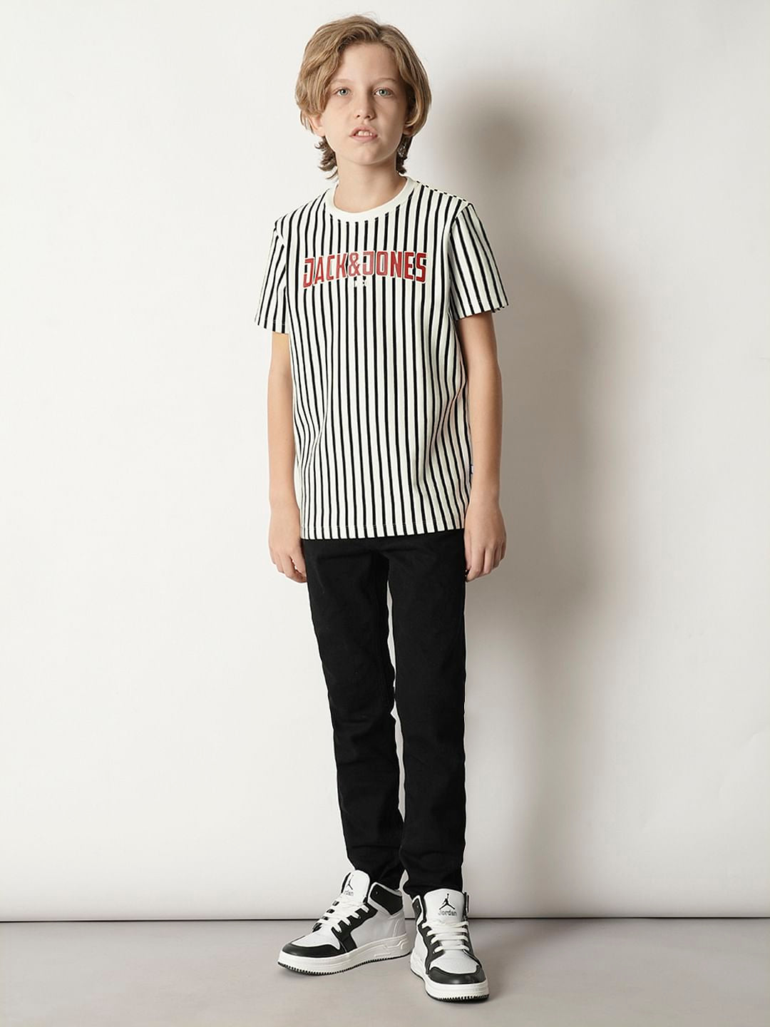 Boys Black & White Striped T-shirt