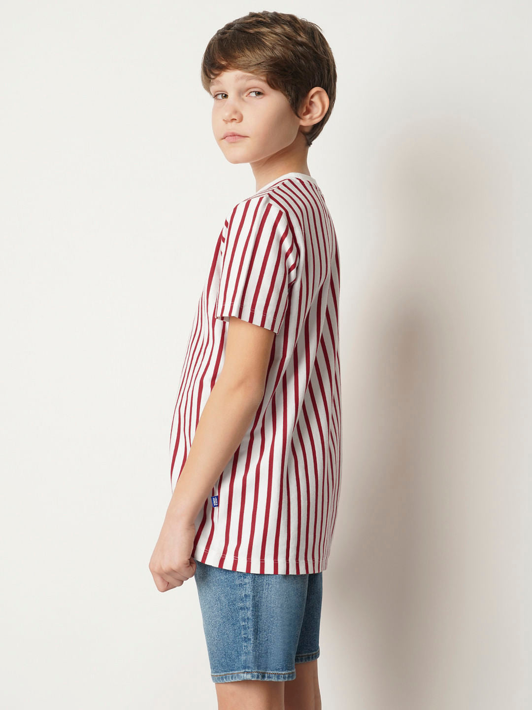 Boys Red Striped Crew Neck T-shirt