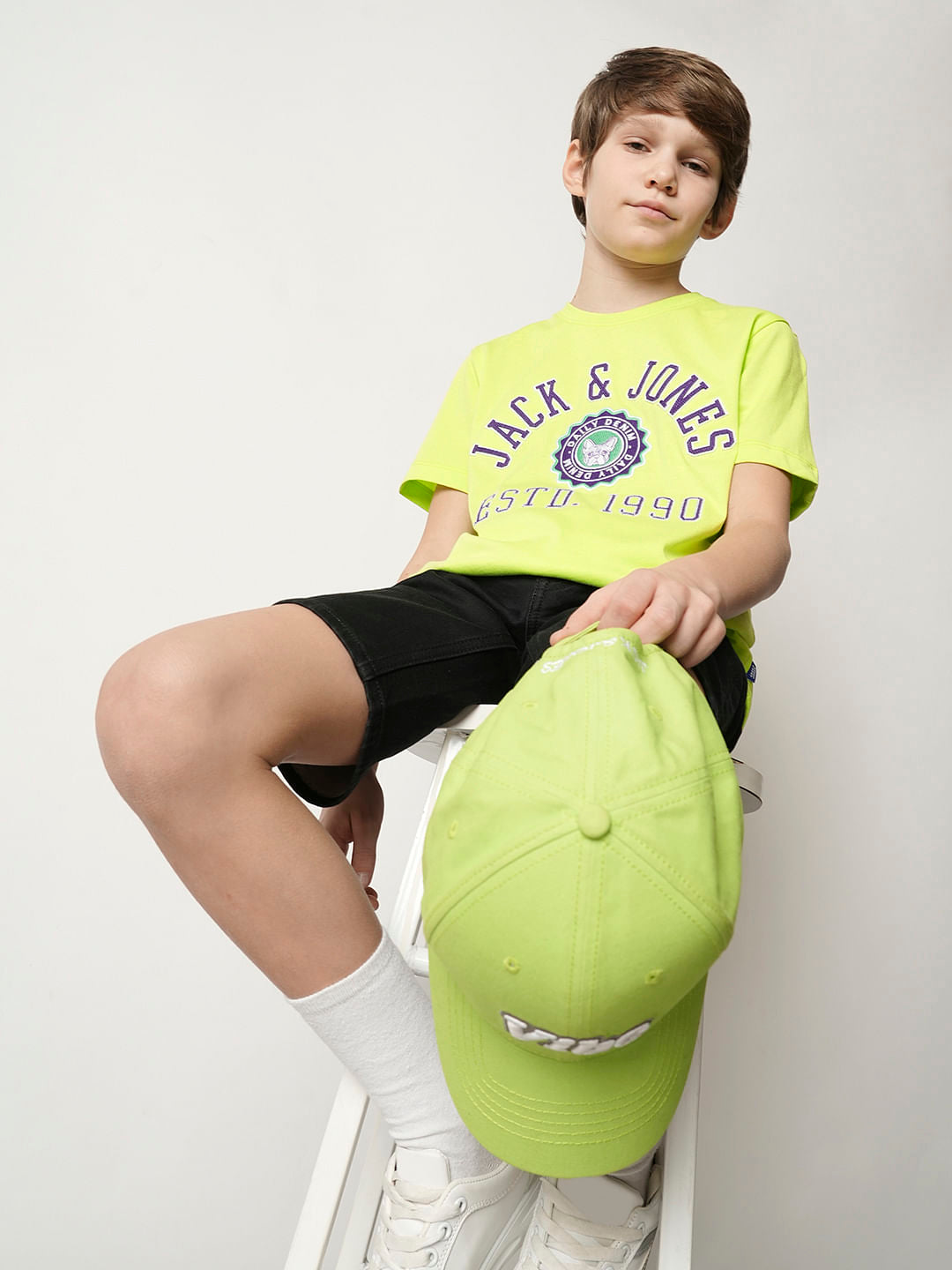 Boys Green Embroidered Text T-shirt