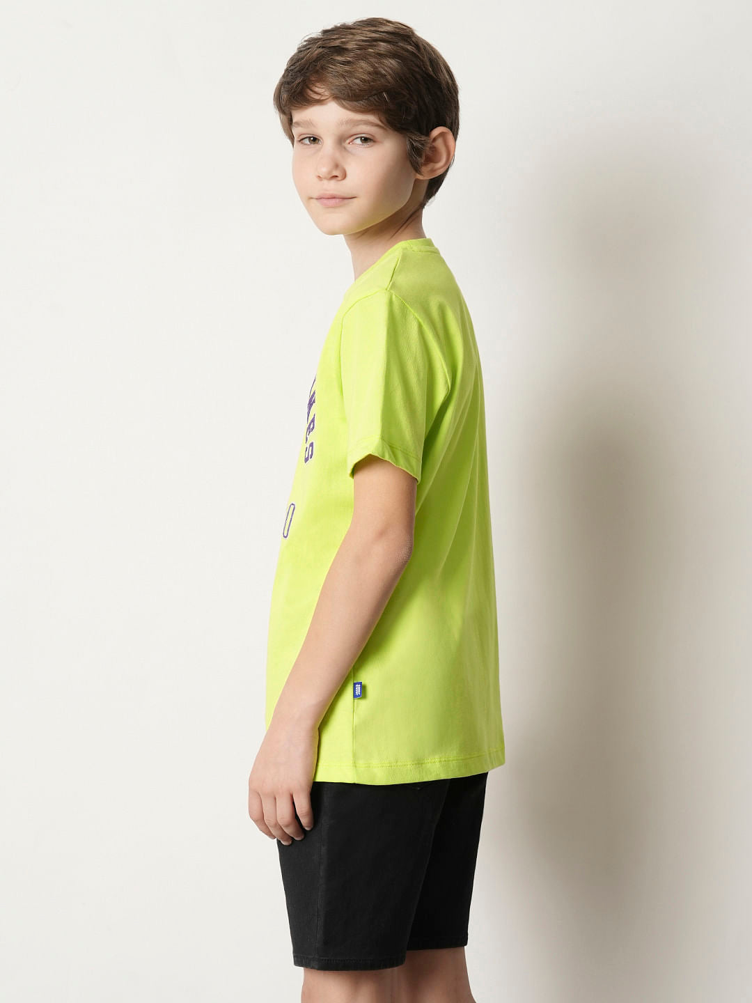 Boys Green Embroidered Text T-shirt