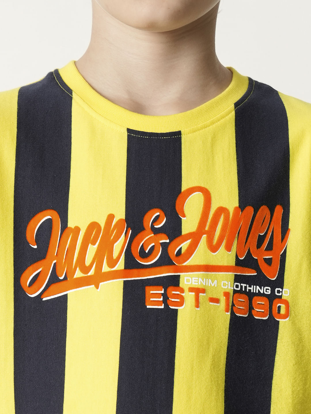 Boys Yellow Striped Crew Neck T-shirt