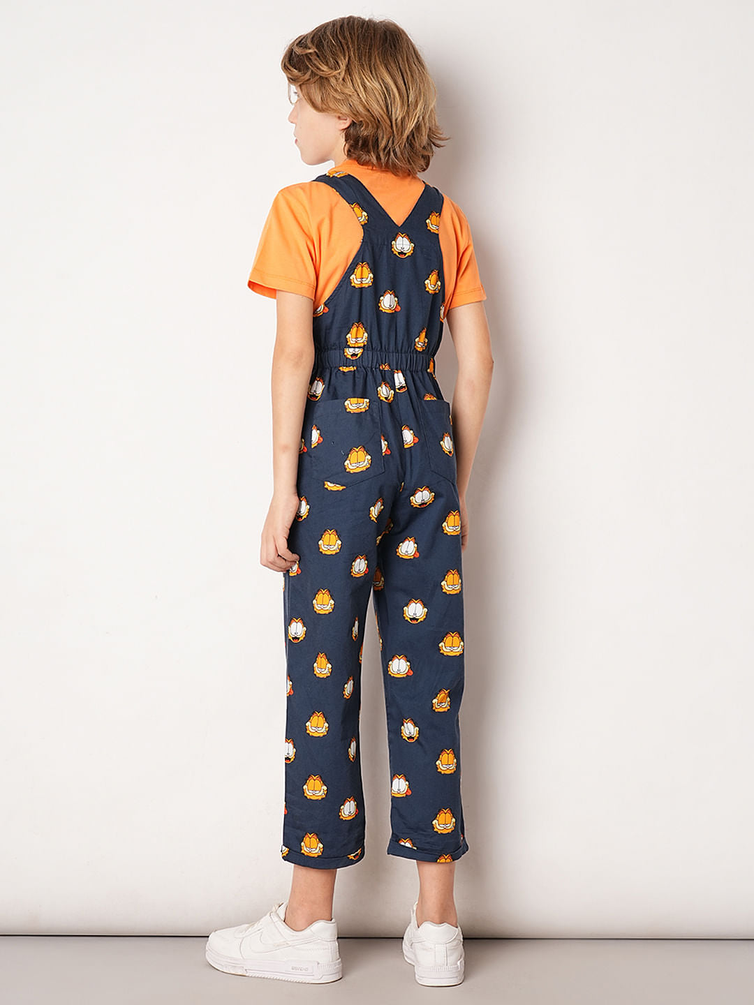 Boys Dark Blue Garfield Print Dungaree