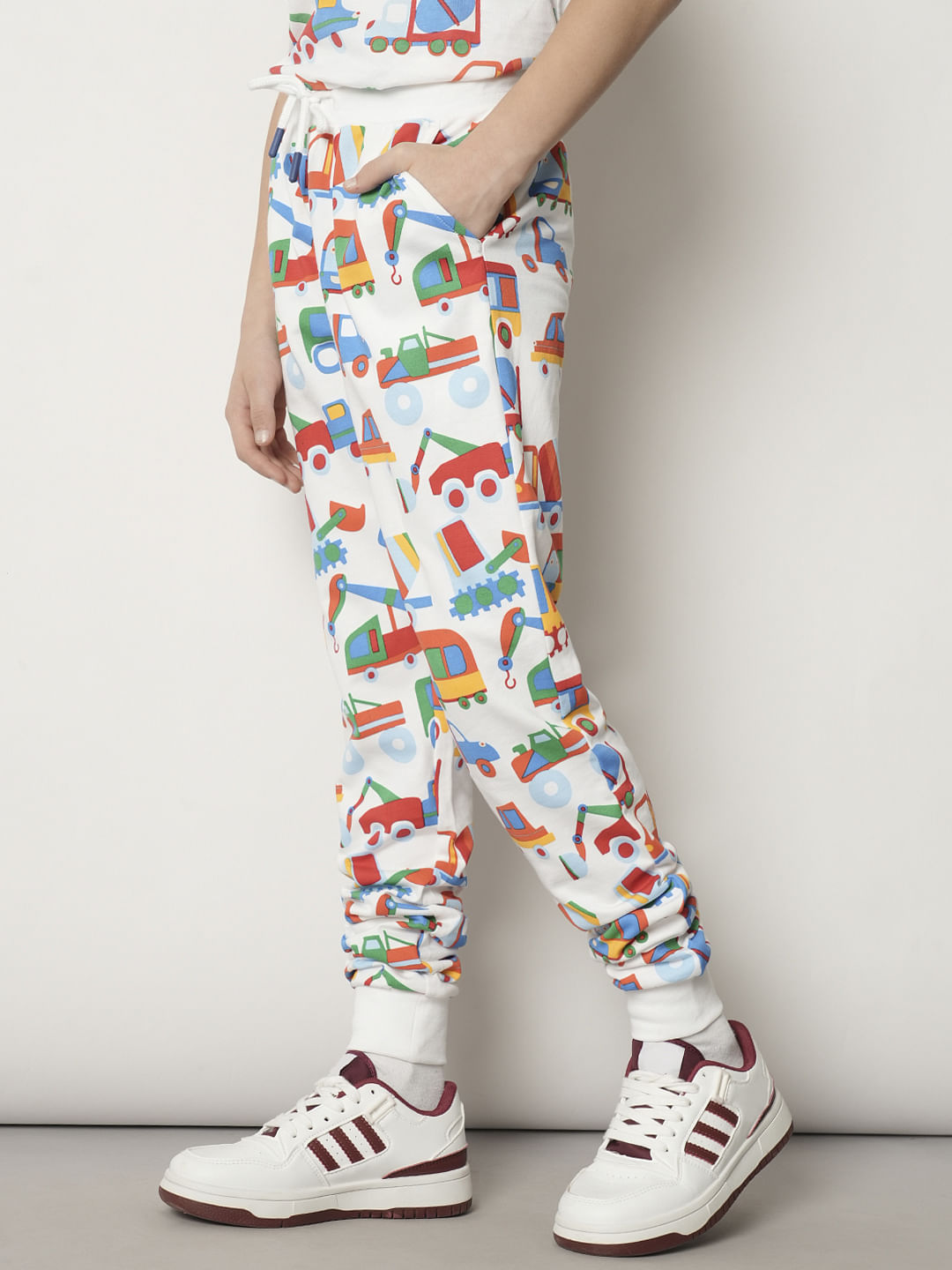 Boys White Car Print Co-ord Set Sweatpants