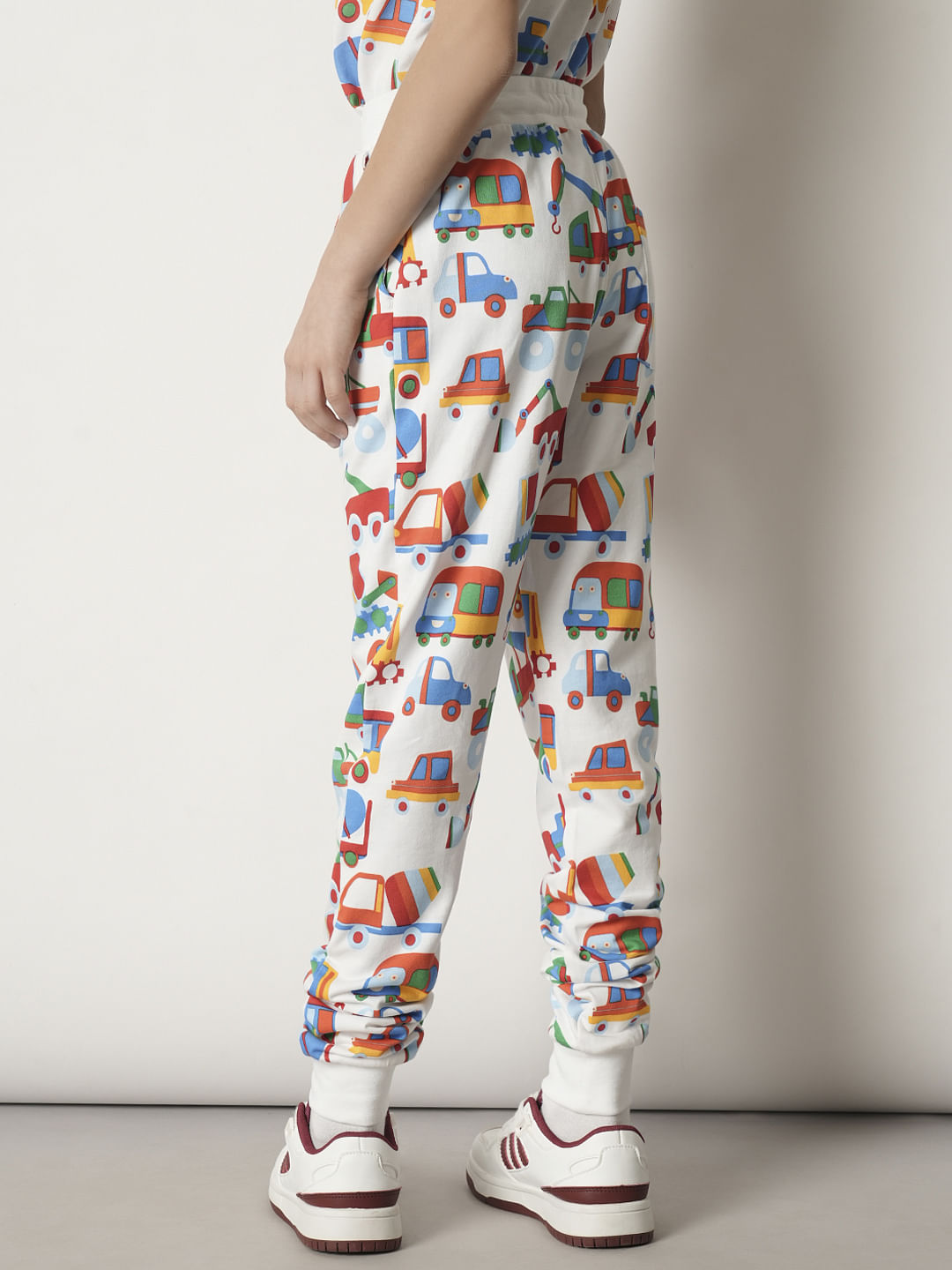 Boys White Car Print Co-ord Set Sweatpants
