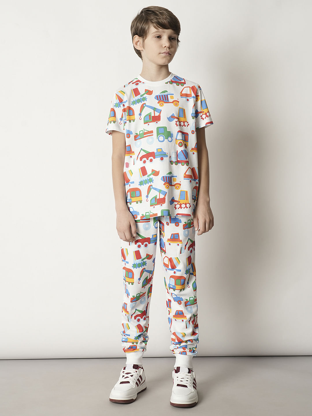 Boys White Car Print Co-ord Set Sweatpants
