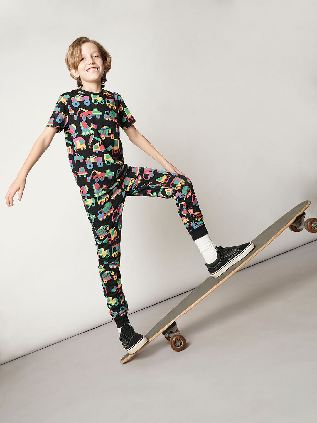 Boys Black Car Print Co-ord Set Sweatpants