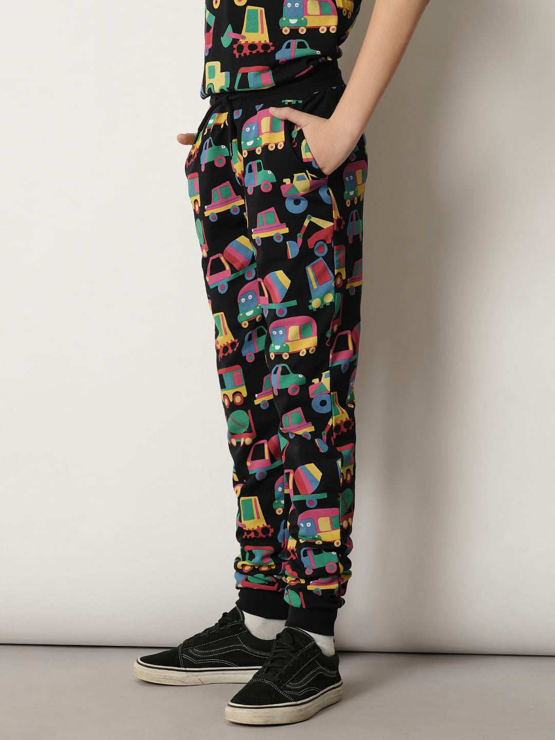 Boys Black Car Print Co-ord Set Sweatpants