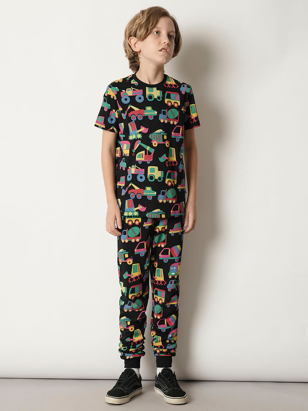 Boys Black Car Print Co-ord Set Sweatpants