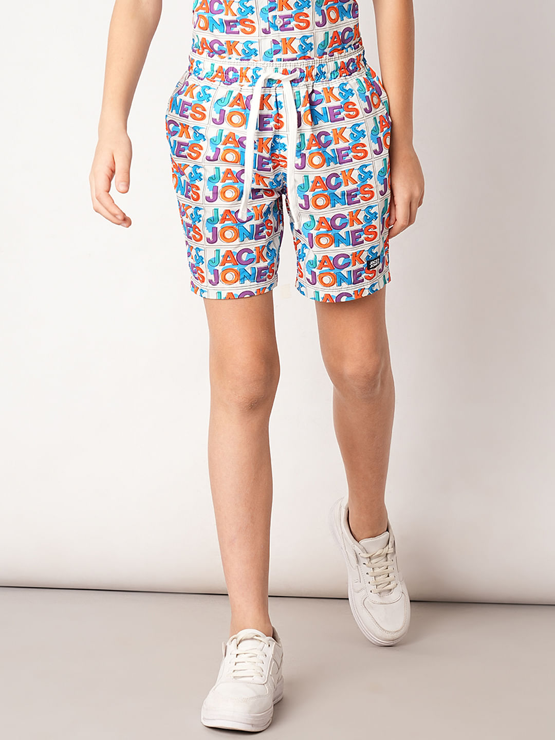 White Logo Print Co-ord Set Shorts