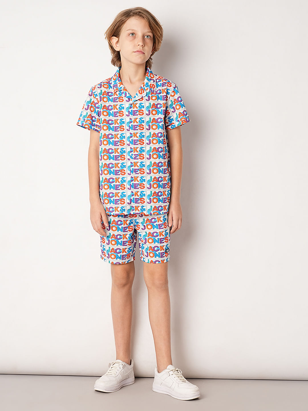 White Logo Print Co-ord Set Shorts
