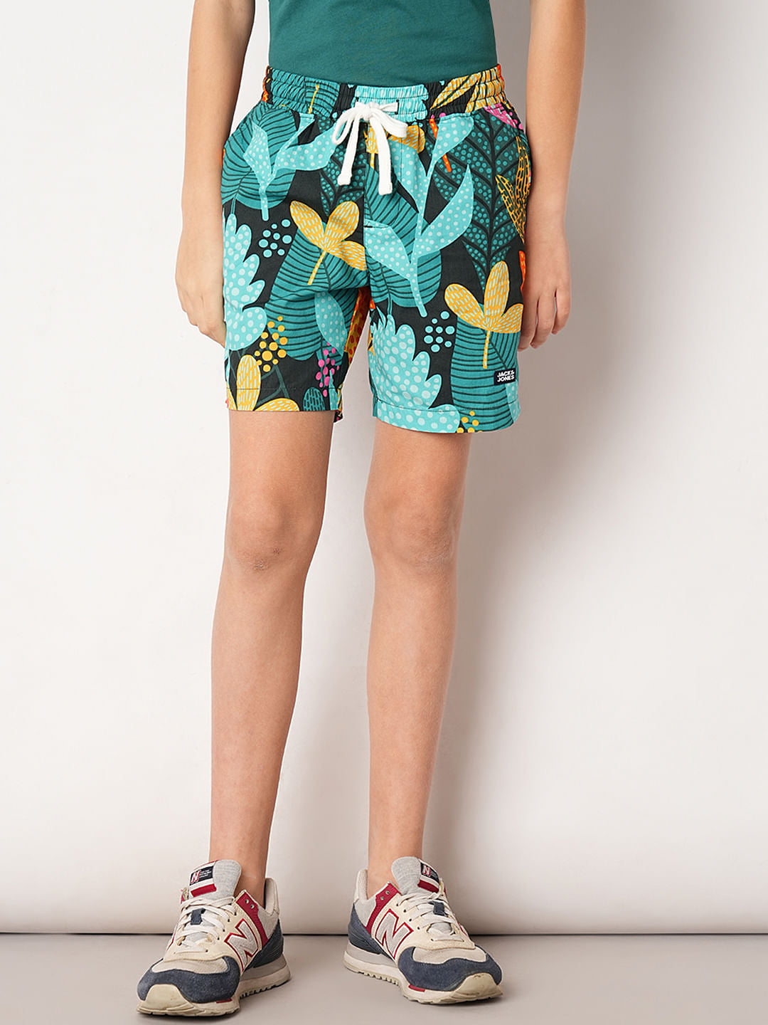 Green Tropical Print Shorts