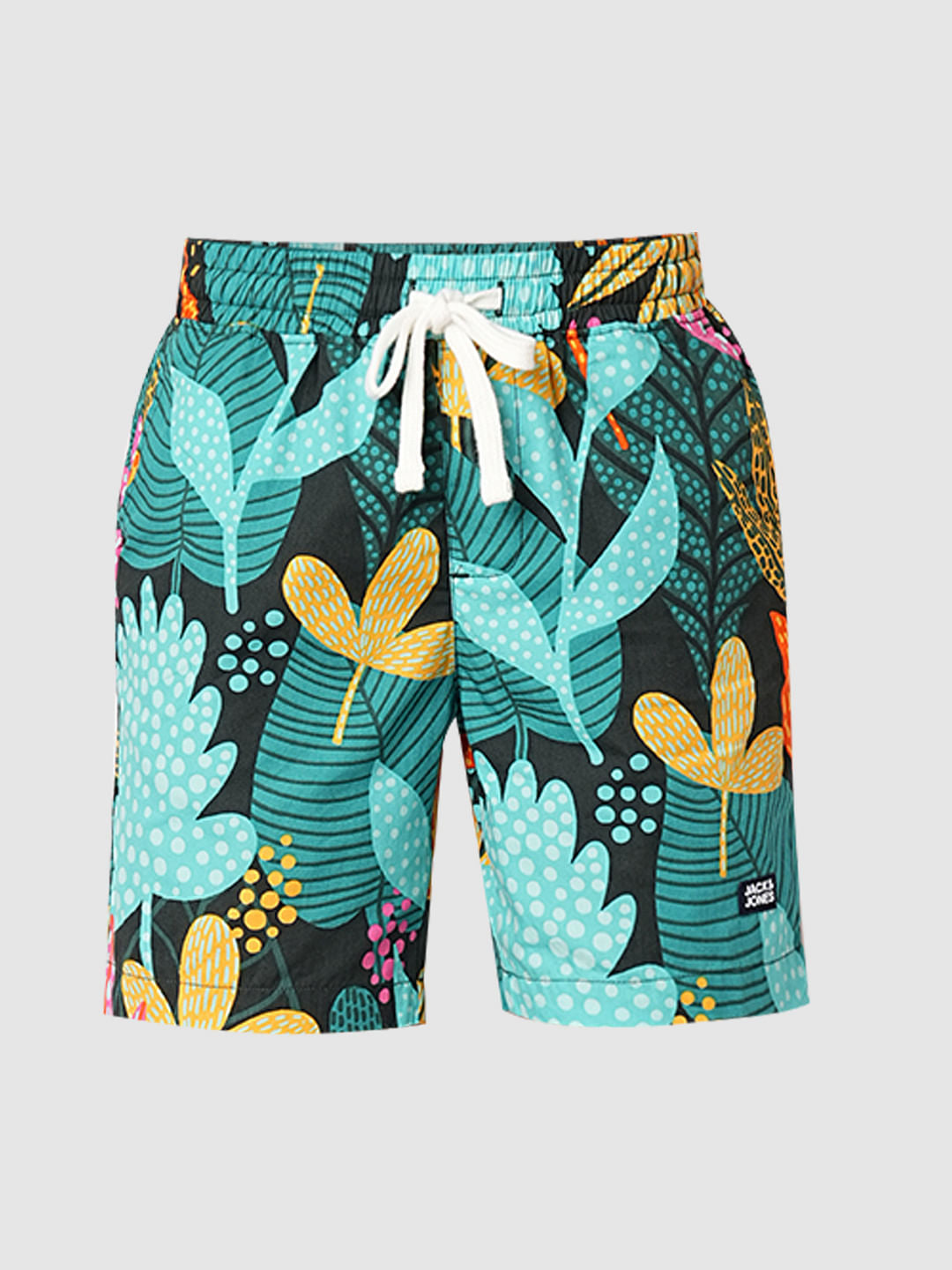 Green Tropical Print Shorts
