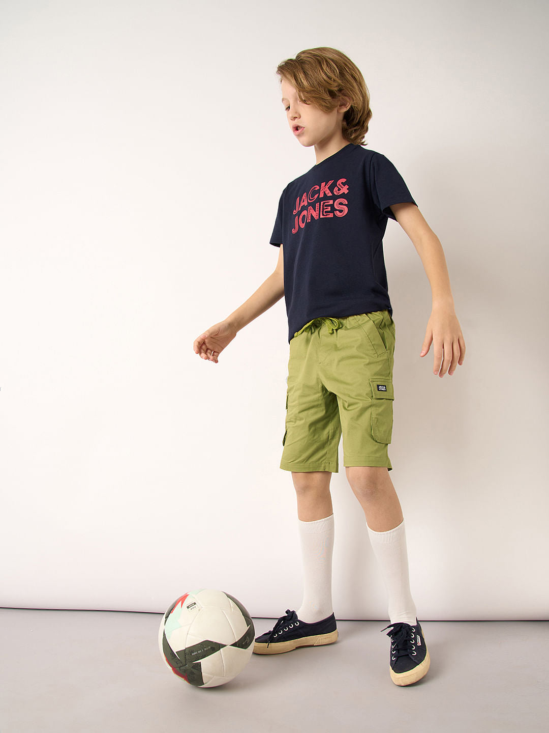 Boys Green Cotton Cargo Shorts