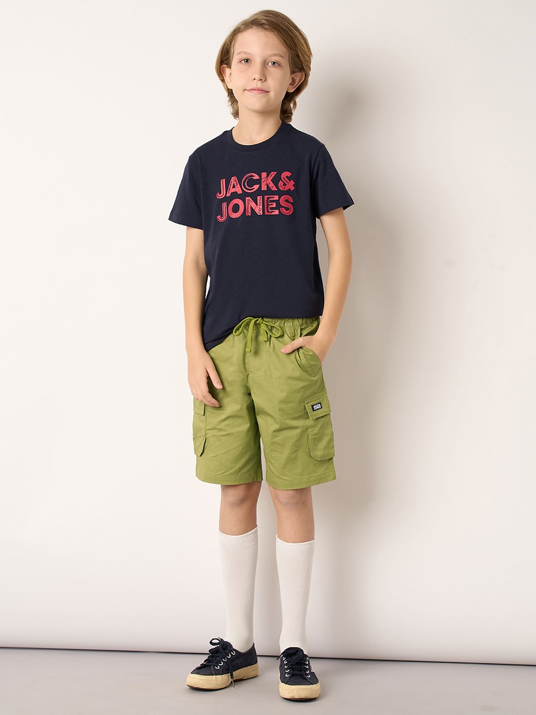 Boys Green Cotton Cargo Shorts