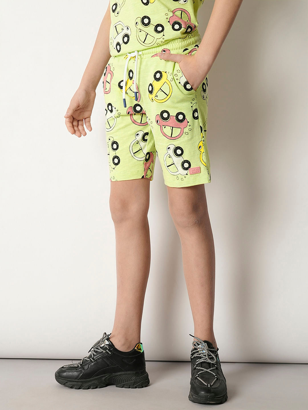 Boys Green Printed Co-ord Set Shorts
