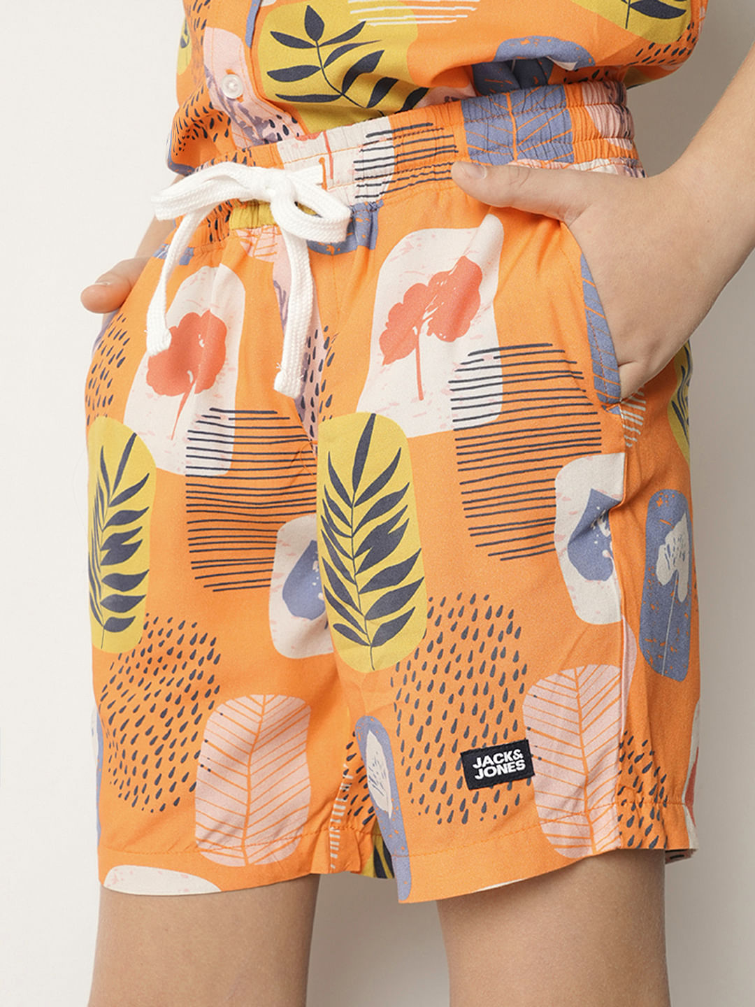 Boys Orange Tropical Print Co-ord Set Shorts