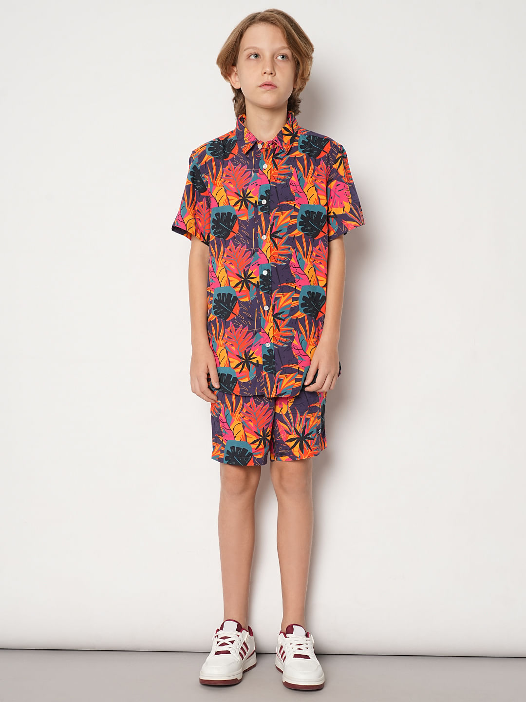 Boys Purple Tropical Print Co-ord Set Shorts