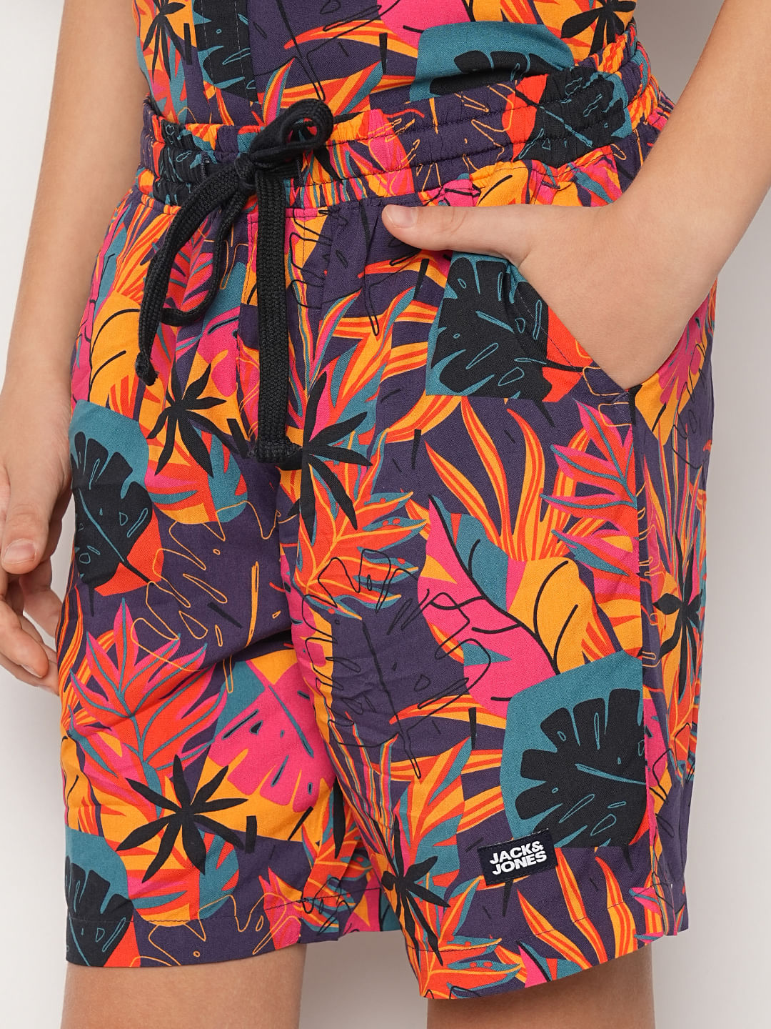 Boys Purple Tropical Print Co-ord Set Shorts