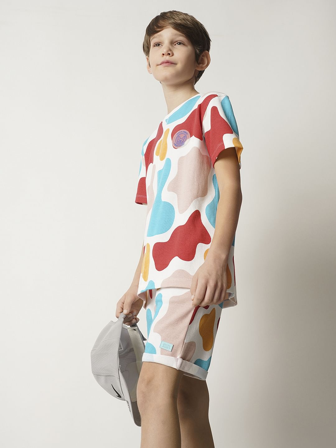 Boys White Colourblocked Co-ord Set Shorts