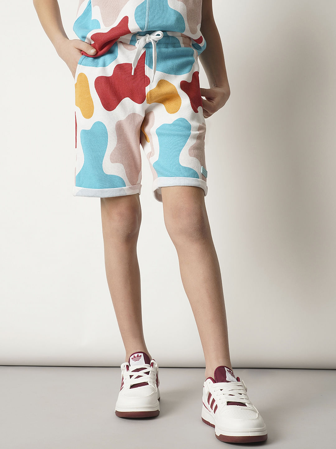 Boys White Colourblocked Co-ord Set Shorts