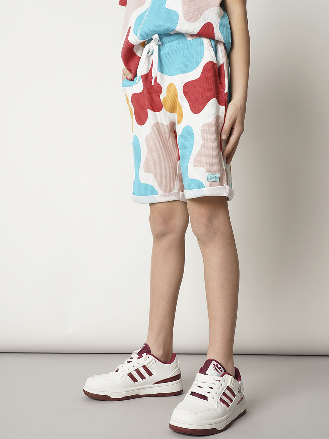 Boys White Colourblocked Co-ord Set Shorts