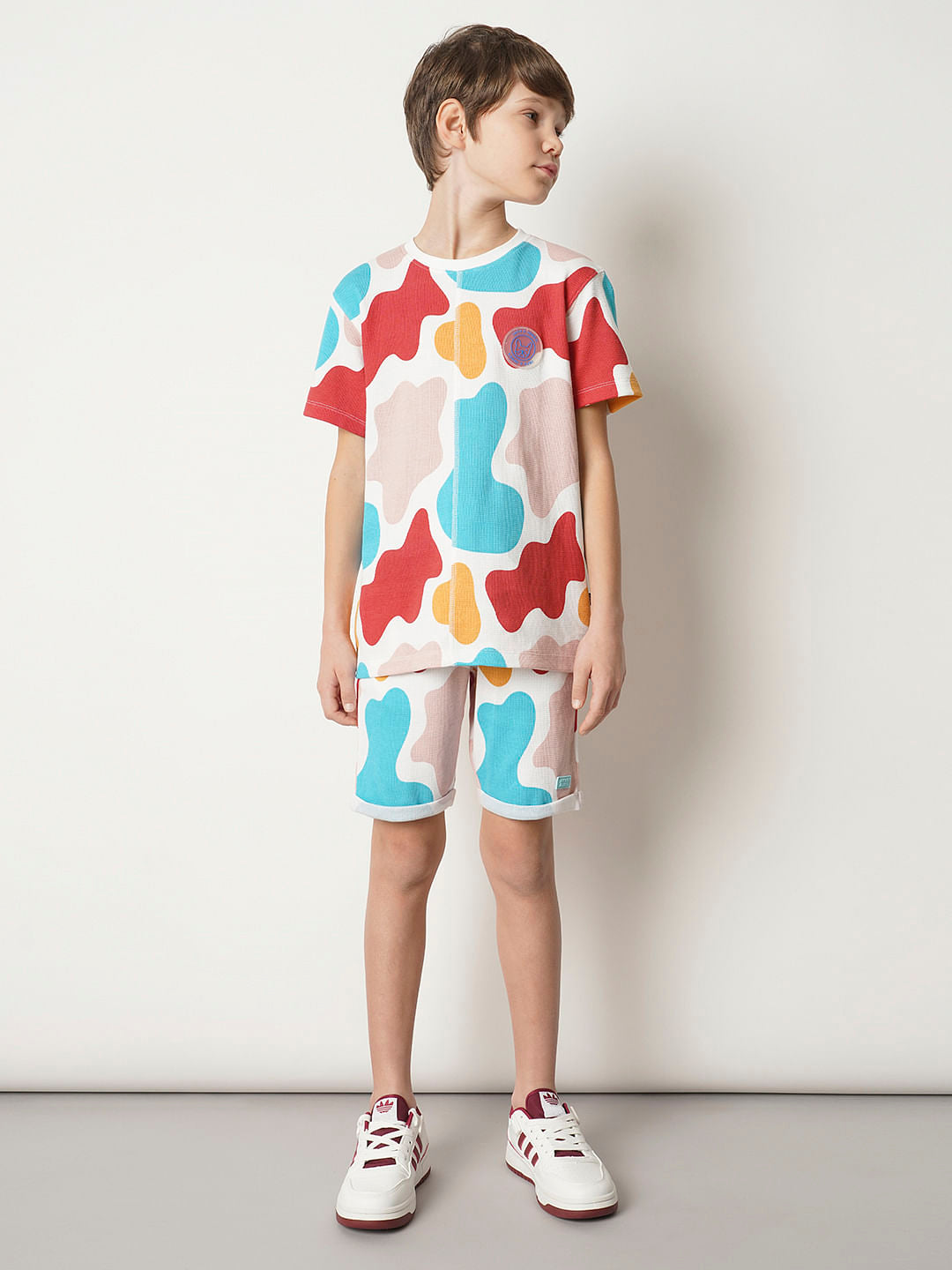 Boys White Colourblocked Co-ord Set Shorts