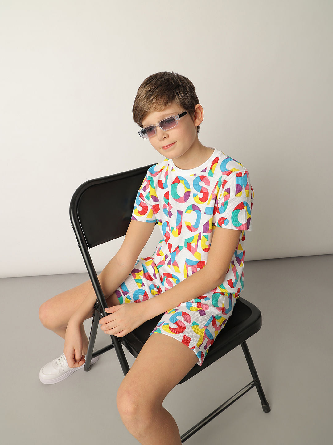 Boys White Logo Print Co-ord Set Shorts