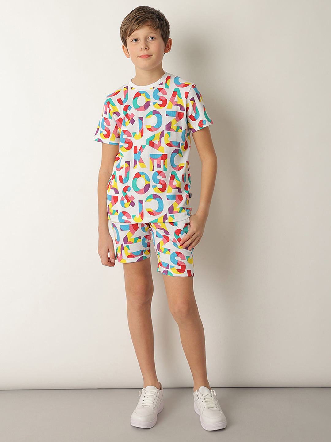 Boys White Logo Print Co-ord Set Shorts