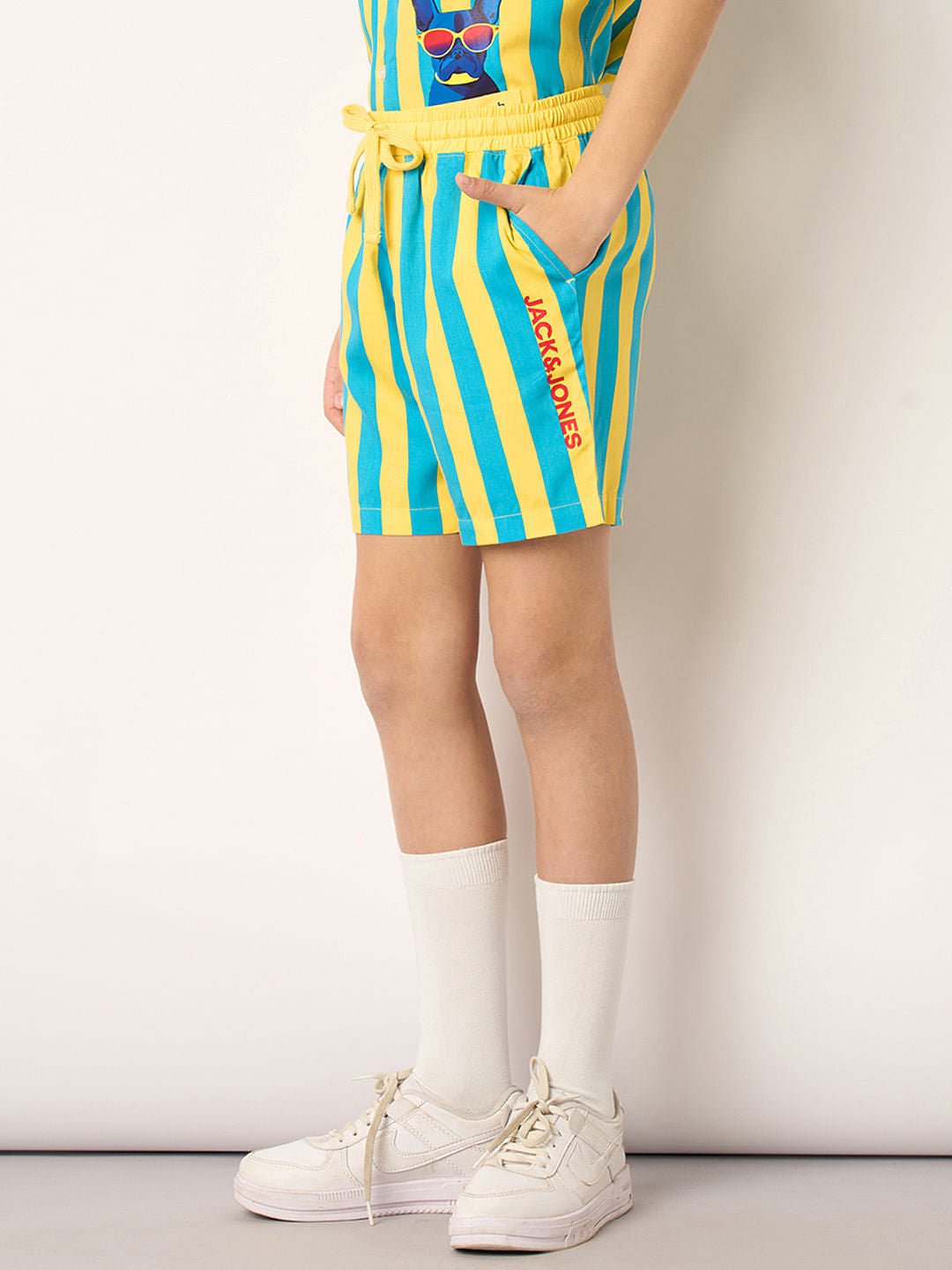 Boys Yellow Striped Co-ord Set Shorts