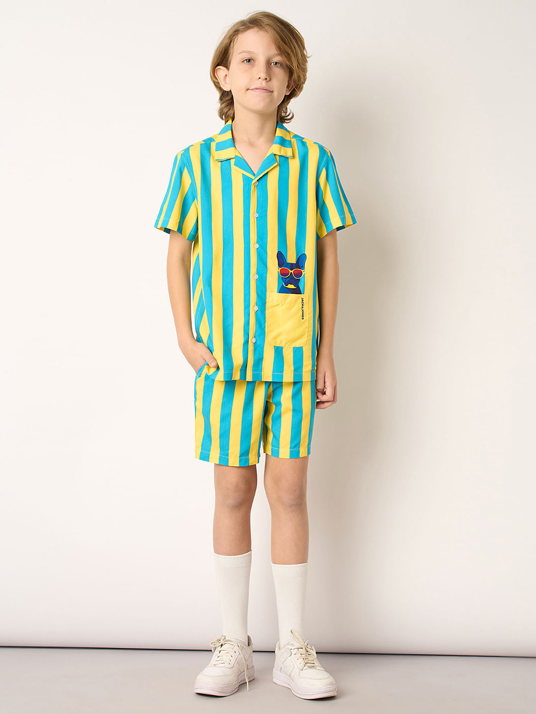 Boys Yellow Striped Co-ord Set Shorts