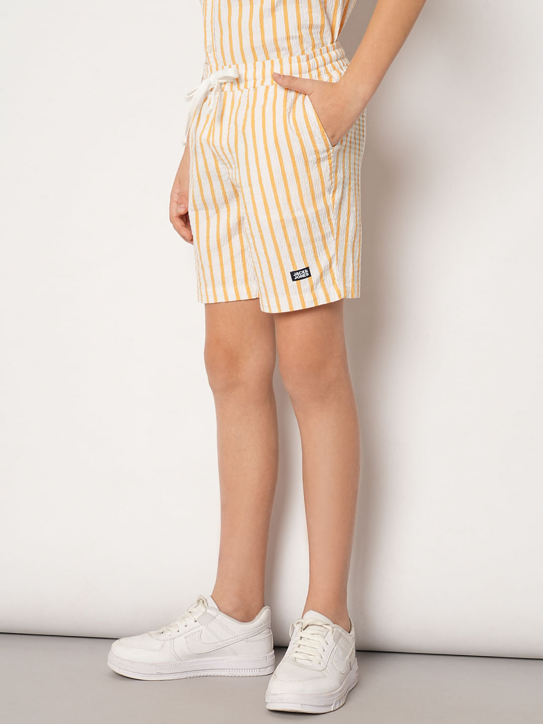 Boys Yellow Striped Co-ord Set Shorts